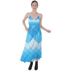 Light Blue And White Color Diamonds Tie Back Maxi Dress