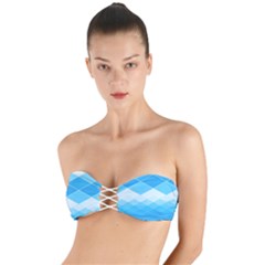 Light Blue And White Color Diamonds Twist Bandeau Bikini Top by SpinnyChairDesigns