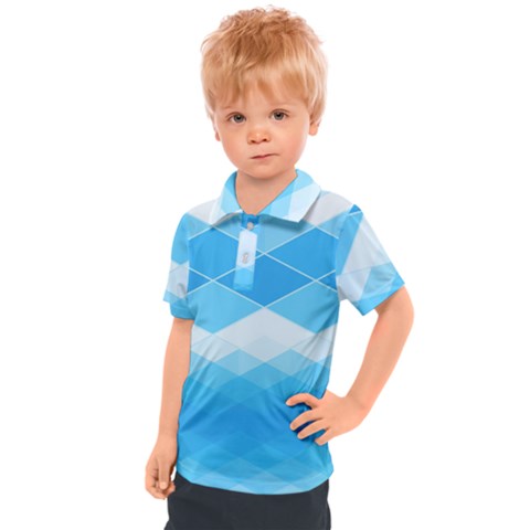 Light Blue And White Color Diamonds Kids  Polo Tee by SpinnyChairDesigns