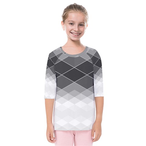 Black White Grey Color Diamonds Kids  Quarter Sleeve Raglan Tee by SpinnyChairDesigns