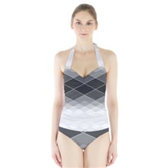 Black White Grey Color Diamonds Halter Swimsuit by SpinnyChairDesigns