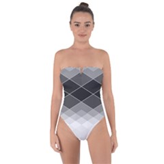 Black White Grey Color Diamonds Tie Back One Piece Swimsuit by SpinnyChairDesigns