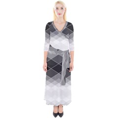 Black White Grey Color Diamonds Quarter Sleeve Wrap Maxi Dress by SpinnyChairDesigns