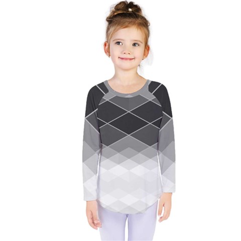 Black White Grey Color Diamonds Kids  Long Sleeve Tee by SpinnyChairDesigns