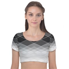 Black White Grey Color Diamonds Velvet Short Sleeve Crop Top  by SpinnyChairDesigns