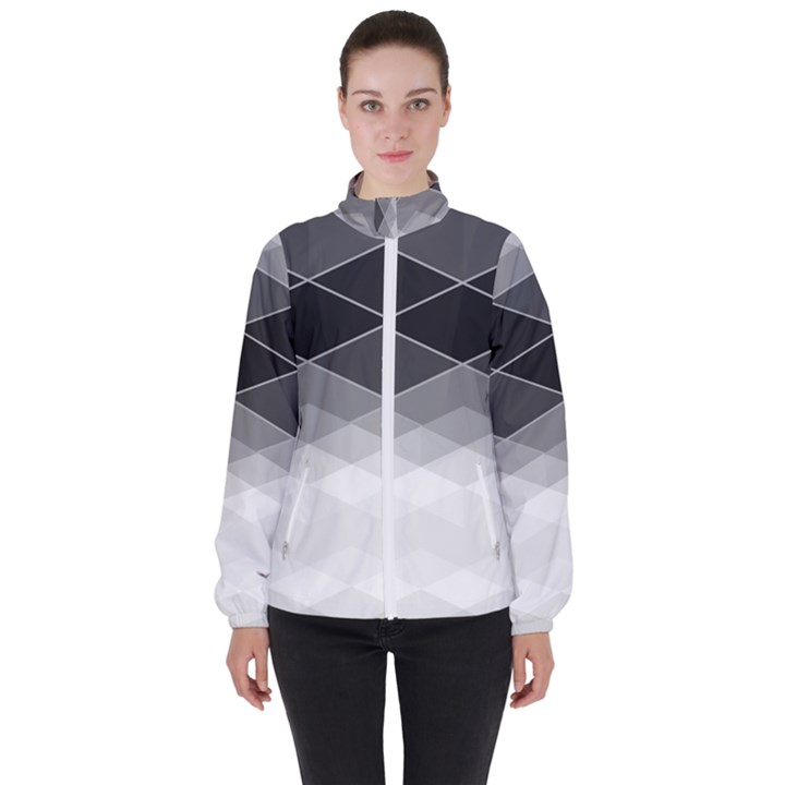 Black White Grey Color Diamonds Women s High Neck Windbreaker