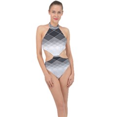 Black White Grey Color Diamonds Halter Side Cut Swimsuit by SpinnyChairDesigns