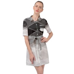 Black White Grey Color Diamonds Belted Shirt Dress by SpinnyChairDesigns