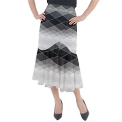 Black White Grey Color Diamonds Midi Mermaid Skirt by SpinnyChairDesigns