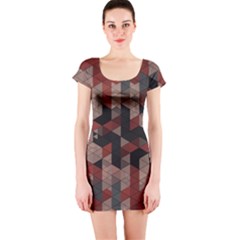 Auburn Grey And Tan Truchet Tiles Short Sleeve Bodycon Dress by SpinnyChairDesigns