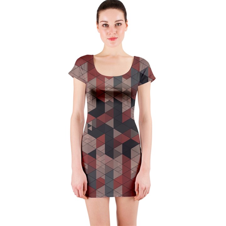 Auburn Grey and Tan Truchet Tiles Short Sleeve Bodycon Dress