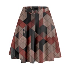 Auburn Grey And Tan Truchet Tiles High Waist Skirt by SpinnyChairDesigns