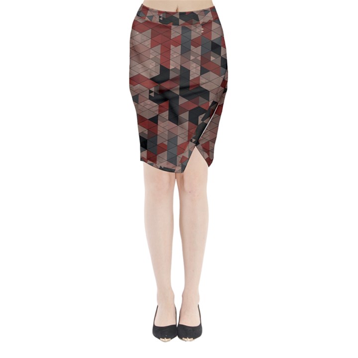 Auburn Grey and Tan Truchet Tiles Midi Wrap Pencil Skirt