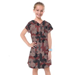 Auburn Grey And Tan Truchet Tiles Kids  Drop Waist Dress by SpinnyChairDesigns