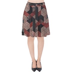 Auburn Grey And Tan Truchet Tiles Velvet High Waist Skirt