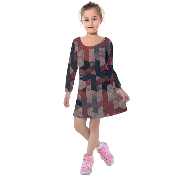 Auburn Grey and Tan Truchet Tiles Kids  Long Sleeve Velvet Dress