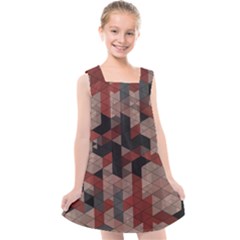 Auburn Grey And Tan Truchet Tiles Kids  Cross Back Dress by SpinnyChairDesigns