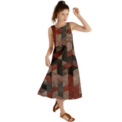 Auburn Grey And Tan Truchet Tiles Summer Maxi Dress by SpinnyChairDesigns