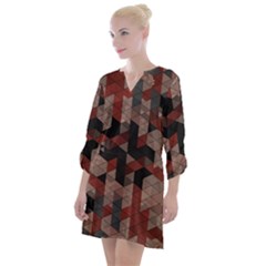 Auburn Grey And Tan Truchet Tiles Open Neck Shift Dress