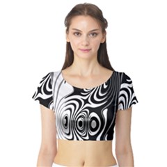 Black And White Abstract Stripes Short Sleeve Crop Top by SpinnyChairDesigns