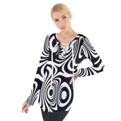 Black And White Abstract Stripes Tie Up Tee by SpinnyChairDesigns