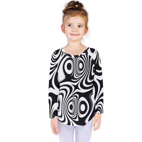 Black And White Abstract Stripes Kids  Long Sleeve Tee by SpinnyChairDesigns