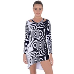 Black And White Abstract Stripes Asymmetric Cut-out Shift Dress by SpinnyChairDesigns