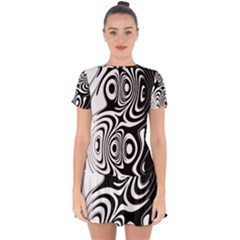 Black And White Abstract Stripes Drop Hem Mini Chiffon Dress by SpinnyChairDesigns