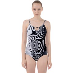 Black And White Abstract Stripes Cut Out Top Tankini Set by SpinnyChairDesigns