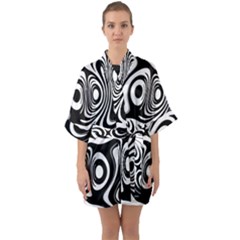 Black And White Abstract Stripes Half Sleeve Satin Kimono  by SpinnyChairDesigns