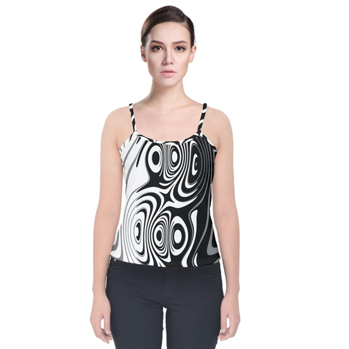 Black and White Abstract Stripes Velvet Spaghetti Strap Top