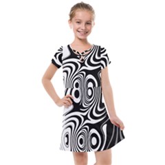 Black And White Abstract Stripes Kids  Cross Web Dress by SpinnyChairDesigns