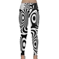 Black And White Abstract Stripes Lightweight Velour Classic Yoga Leggings by SpinnyChairDesigns