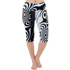 Black And White Abstract Stripes Lightweight Velour Cropped Yoga Leggings by SpinnyChairDesigns