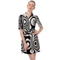 Black and White Abstract Stripes Belted Shirt Dress View1