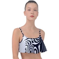 Black And White Abstract Stripes Frill Bikini Top by SpinnyChairDesigns