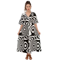 Black And White Abstract Stripes Kimono Sleeve Boho Dress by SpinnyChairDesigns