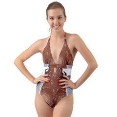 Sexy Boobs Breast Cleavage Woman Halter Cut-out One Piece Swimsuit