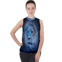 Astrology Zodiac Lion Mock Neck Chiffon Sleeveless Top View1