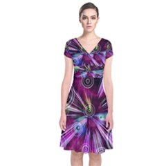 Fractal Circles Abstract Short Sleeve Front Wrap Dress