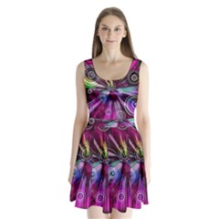 Fractal Circles Abstract Split Back Mini Dress 