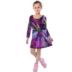 Fractal Circles Abstract Kids  Long Sleeve Velvet Dress