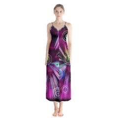 Fractal Circles Abstract Button Up Chiffon Maxi Dress