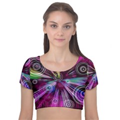 Fractal Circles Abstract Velvet Short Sleeve Crop Top 