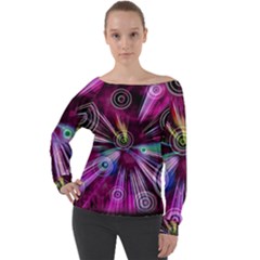 Fractal Circles Abstract Off Shoulder Long Sleeve Velour Top