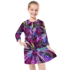 Fractal Circles Abstract Kids  Quarter Sleeve Shirt Dress