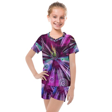 Fractal Circles Abstract Kids  Mesh Tee And Shorts Set by HermanTelo