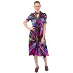 Fractal Circles Abstract Keyhole Neckline Chiffon Dress