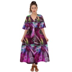 Fractal Circles Abstract Kimono Sleeve Boho Dress