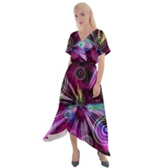 Fractal Circles Abstract Cross Front Sharkbite Hem Maxi Dress by HermanTelo